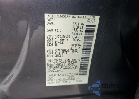 2018 Nissan Titan Sv from USA, damaged, VIN 1N6AA1E67JN517348